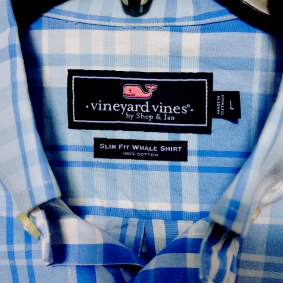 Vineyard Vines Blue Plaid Slim Fit Whale Button Down Shirt Men's Size Large - Picture 12 of 14